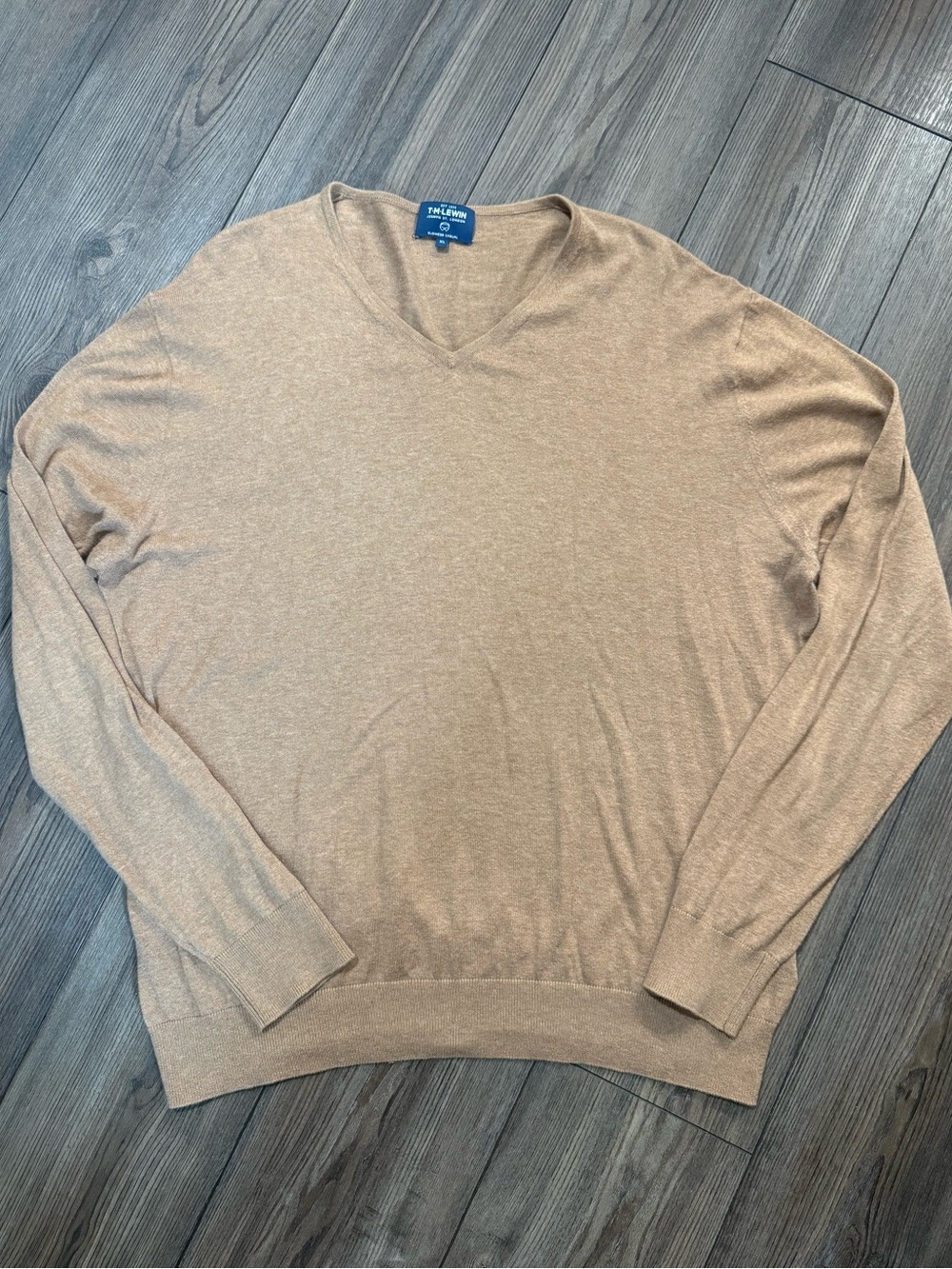 T.M. Lewin XL Silk Blend V-Neck Sweater Camel Tan Business Casual Luxury